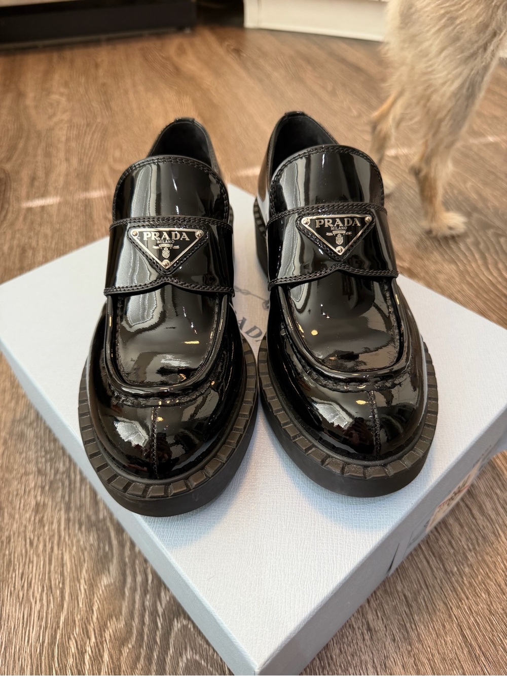 Prada Black Patent Leather Platform Loafers